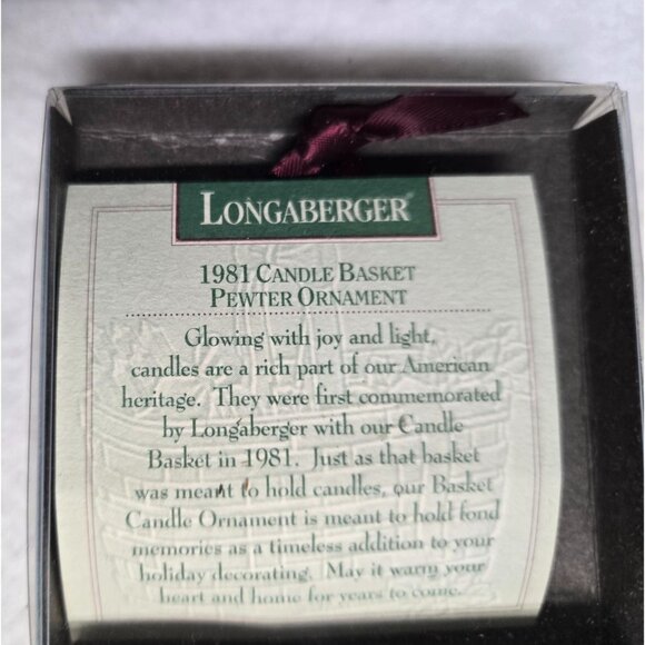 Longaberger Pewter Basket Ornament Set Of 4 With Red Ribbon In Original Box - Picture 7 of 16